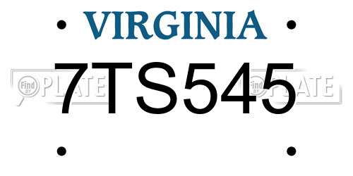 7TS545 Virginia License Plate