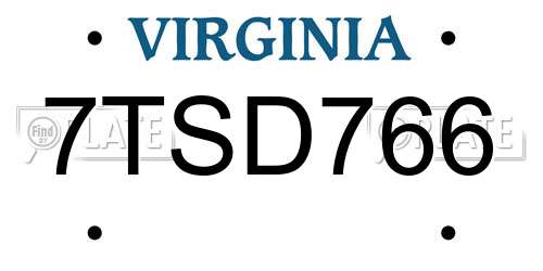 7TSD766 Virginia License Plate