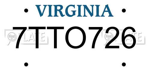 7TTO726 Virginia License Plate