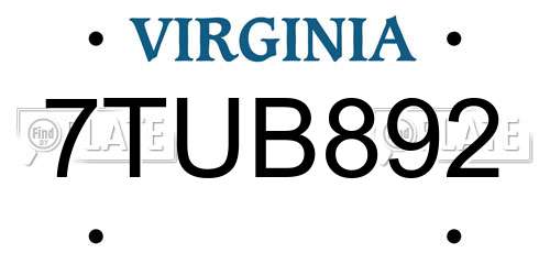 7TUB892 Virginia License Plate