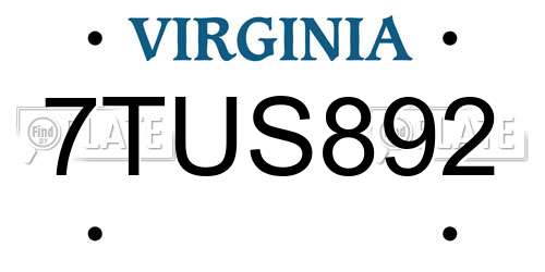 7TUS892 Virginia License Plate