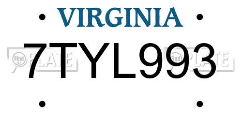 7TYL993 Virginia License Plate