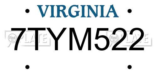 7TYM522 Virginia License Plate