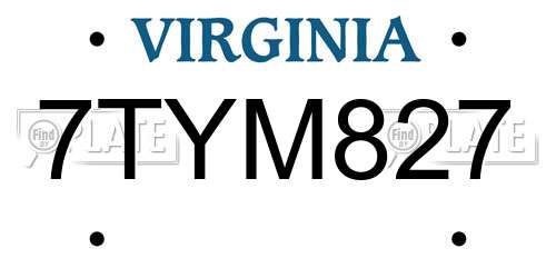 7TYM827 Virginia License Plate