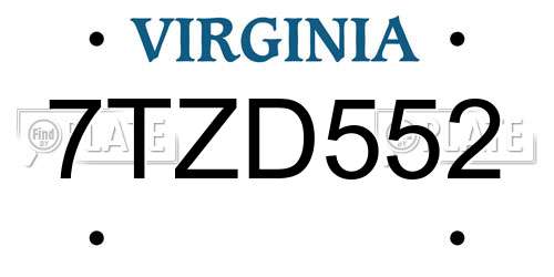 7TZD552 Virginia License Plate