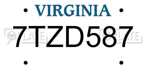 7TZD587 Virginia License Plate