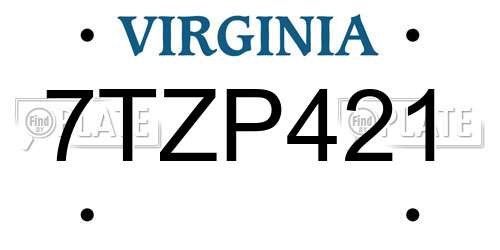 7TZP421 Virginia License Plate