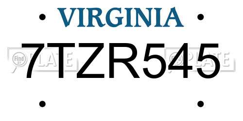 7TZR545 Virginia License Plate