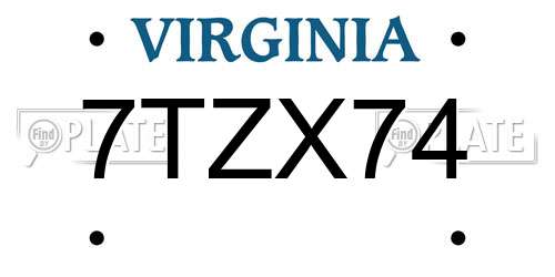 7TZX74 Virginia License Plate