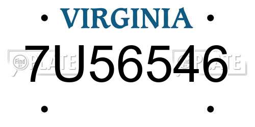 7U56546 Virginia License Plate