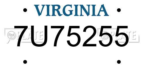 7U75255 Virginia License Plate