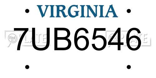 7UB6546 Virginia License Plate