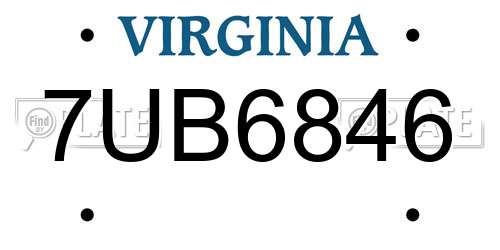 7UB6846 Virginia License Plate