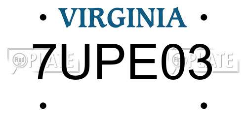 7UPE03 Virginia License Plate