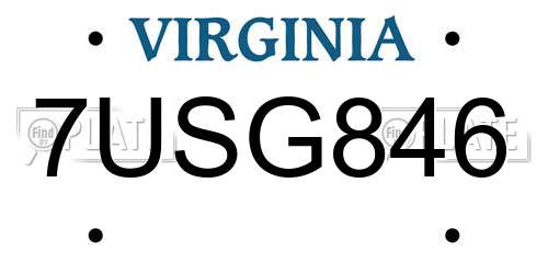 7USG846 Virginia License Plate