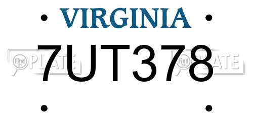 7UT378 Virginia License Plate