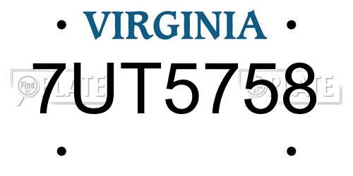 7UT5758 Virginia License Plate