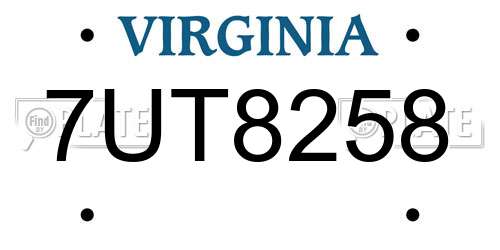 7UT8258 Virginia License Plate