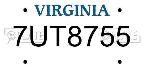 7UT8755 Virginia License Plate