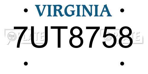 7UT8758 Virginia License Plate
