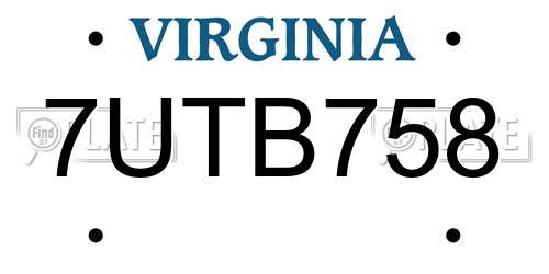 7UTB758 Virginia License Plate