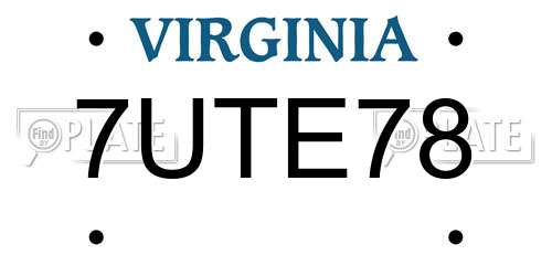 7UTE78 Virginia License Plate