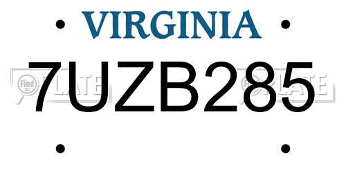 7UZB285 Virginia License Plate