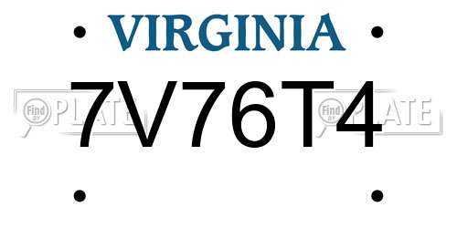 7V76T4 Virginia License Plate