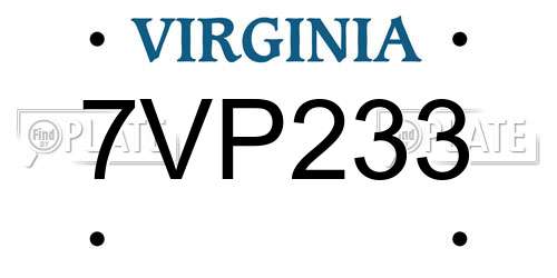 7VP233 Virginia License Plate