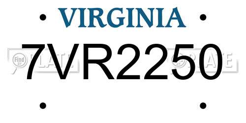 7VR2250 Virginia License Plate