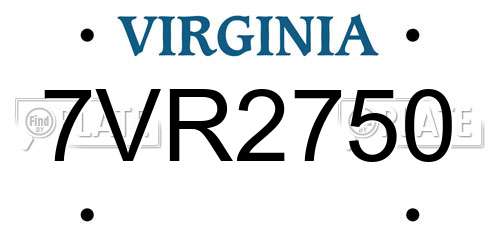 7VR2750 Virginia License Plate