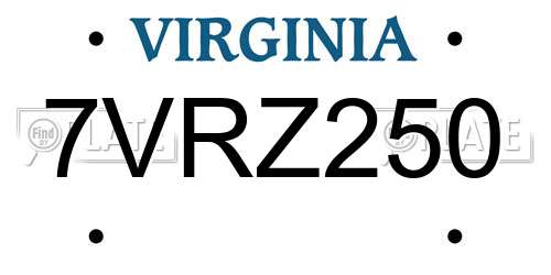 7VRZ250 Virginia License Plate