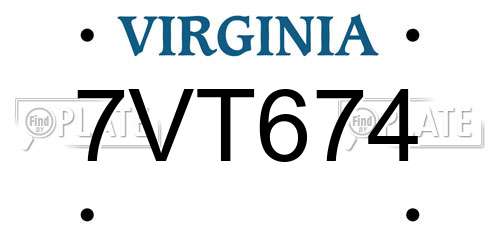7VT674 Virginia License Plate