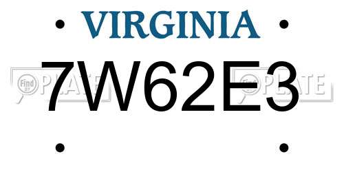 7W62E3 Virginia License Plate