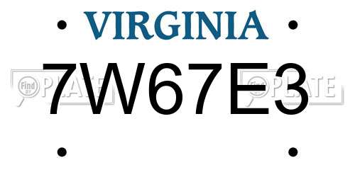 7W67E3 Virginia License Plate