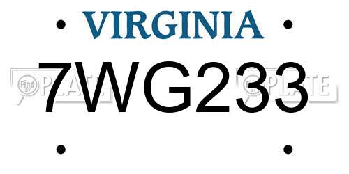 7WG233 Virginia License Plate