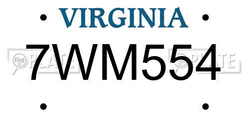 7WM554 Virginia License Plate