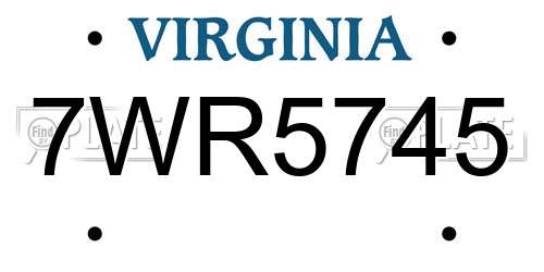 7WR5745 Virginia License Plate