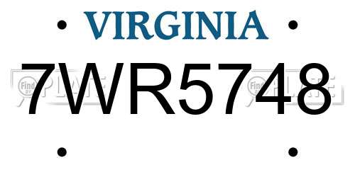 7WR5748 Virginia License Plate