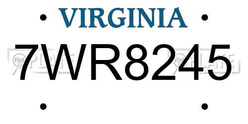 7WR8245 Virginia License Plate
