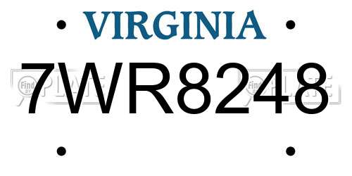 7WR8248 Virginia License Plate