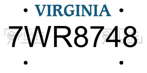 7WR8748 Virginia License Plate