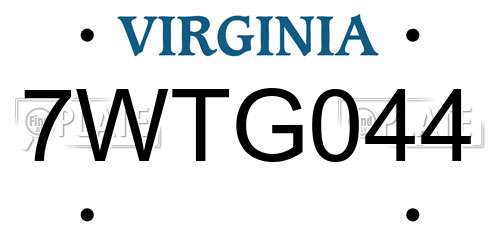 7WTG044 Virginia License Plate