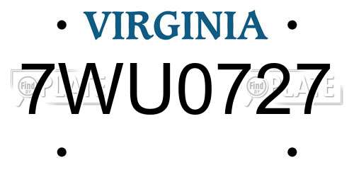7WU0727 Virginia License Plate