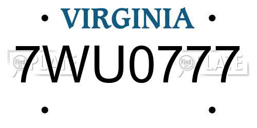 7WU0777 Virginia License Plate