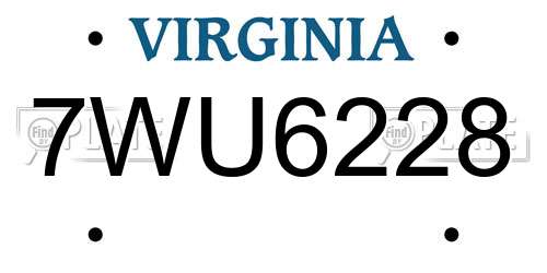 7WU6228 Virginia License Plate