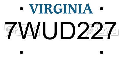 7WUD227 Virginia License Plate