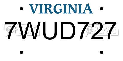 7WUD727 Virginia License Plate