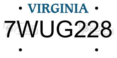 7WUG228 Virginia License Plate