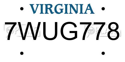 7WUG778 Virginia License Plate